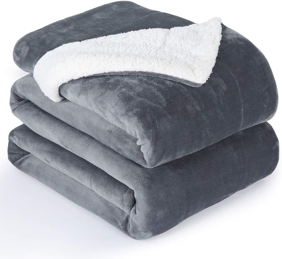NANPIPER Flannel Blanket Reversible Sherpa Throw Blanket Super Soft Fuzzy Plush Microfiber (90"x90" Gray) Queen