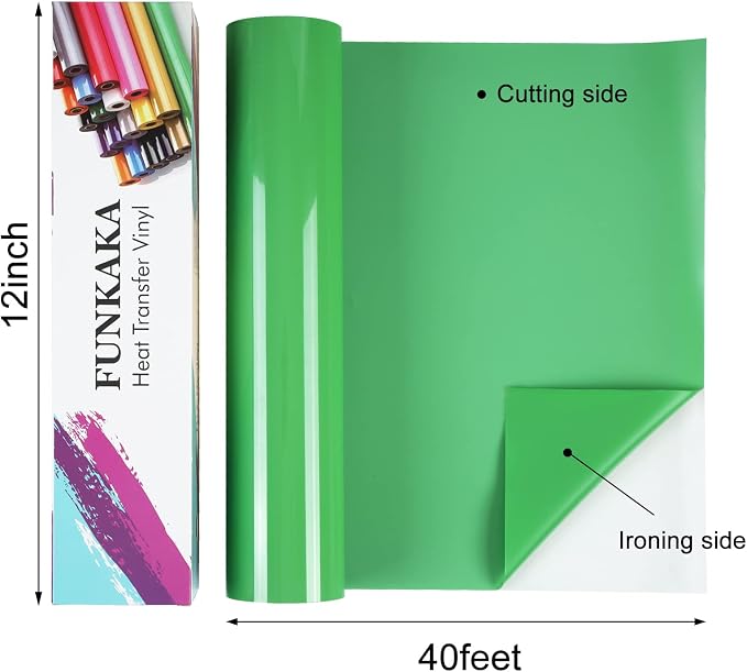FUNKAKA Fruit Green Heat Transfer Vinyl Rolls, Adhesive Glossy HTV Vinyl