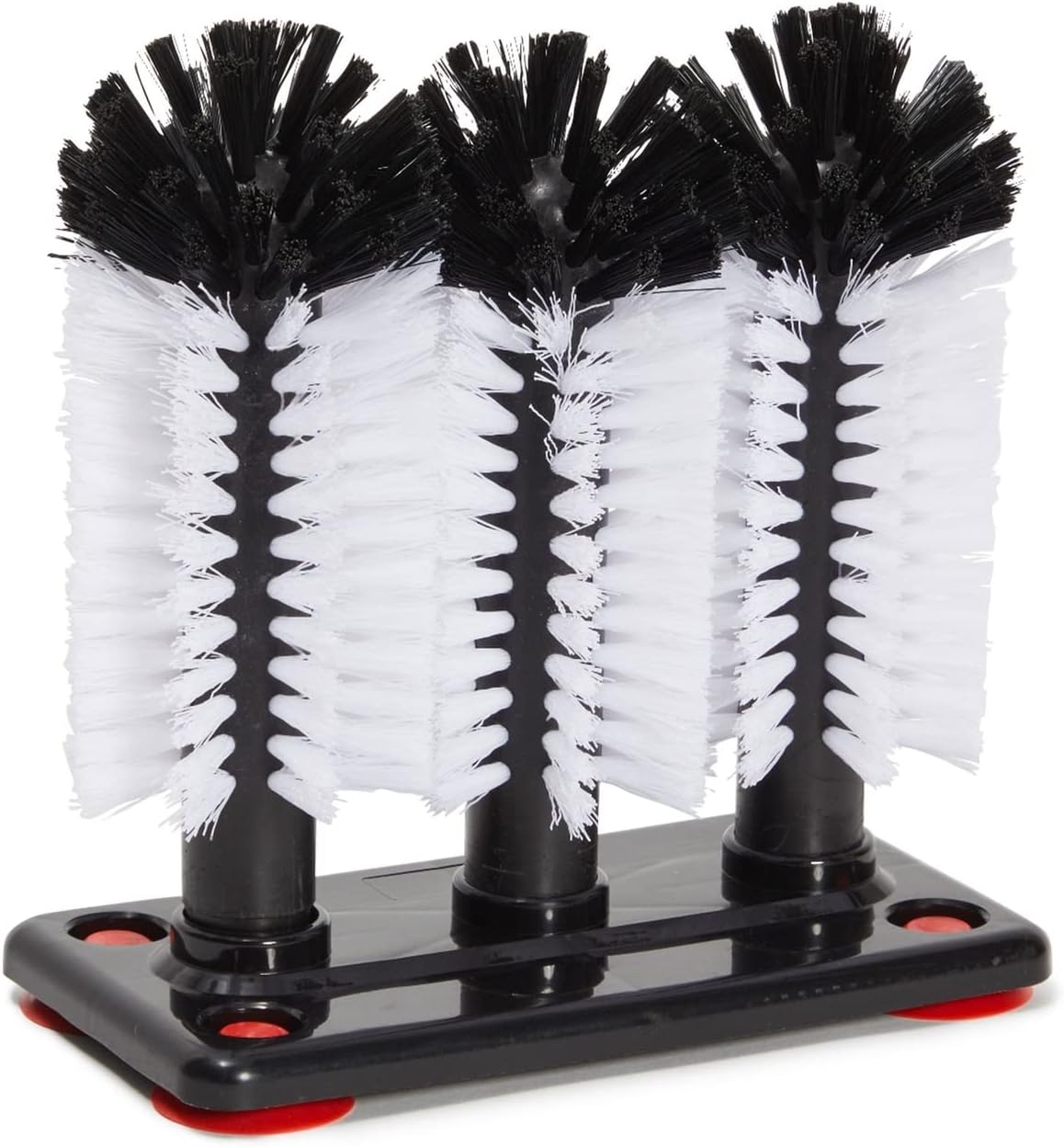 Stockroom Plus Glass Washer for Bar Sink - Bar Glass Cleaner with Stable Suction Cup Base - Three-Head Bottle Brush for Deep Clean - Detachable Cup Brush Cleaner Heads with Drain Hole - White & Black