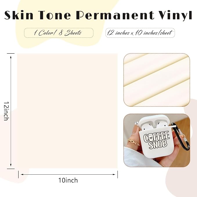 Tintnut Skin Tone Permanent Vinyl 8 Sheets 12x10in White Adhesive Vinyl | Solid