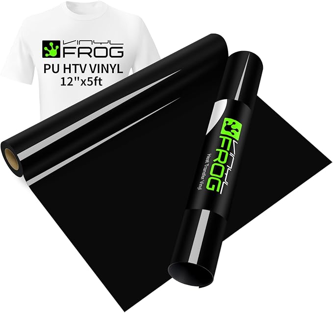 VINYL FROG Black Heat Transfer Vinyl Roll 12" x5ft Matte HTV Vinyl | Black Iron