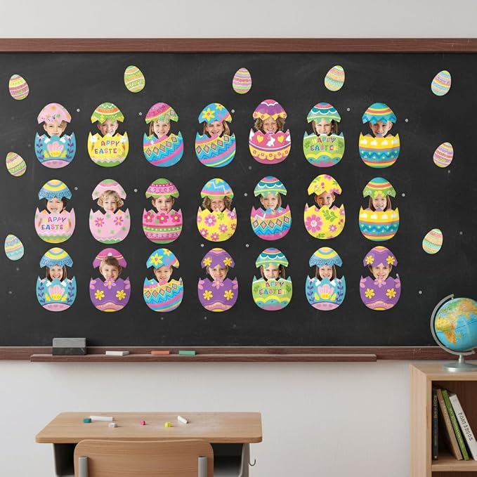 60pcs Easter Egg Theme Cutouts Easter Bulletin Board Decorations Spring Egg
