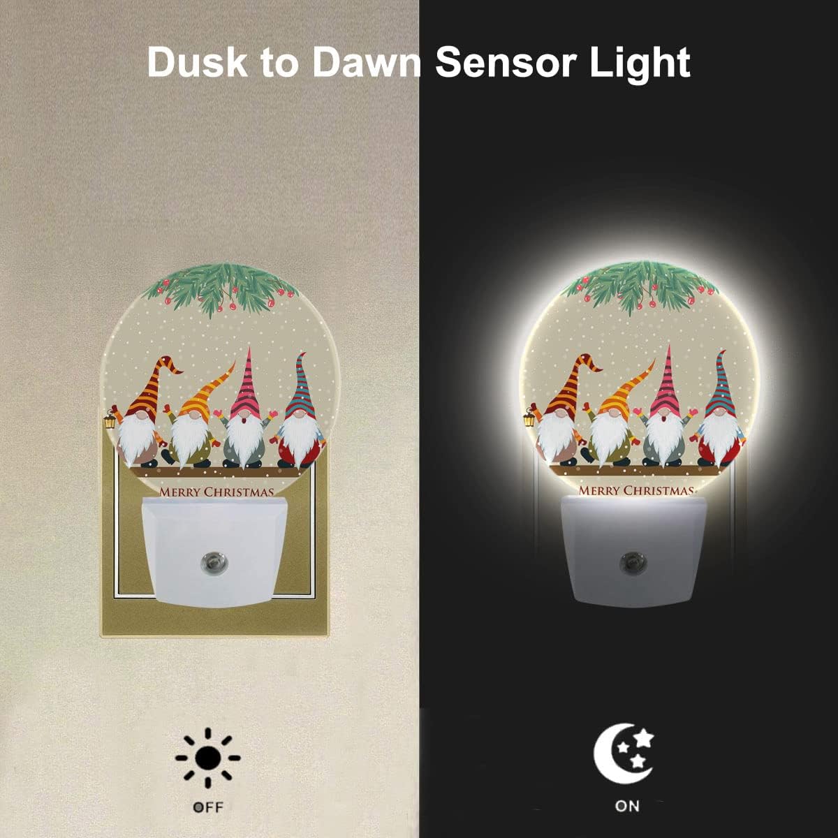 EKOBLA Gnome Night Light Christmas Winter Decorative Santa Elf Snowflakes Plug in Nightlights Home Dusk to Dawn Smart Sensor LED Lamp for Men Women Boys Girls Gift
