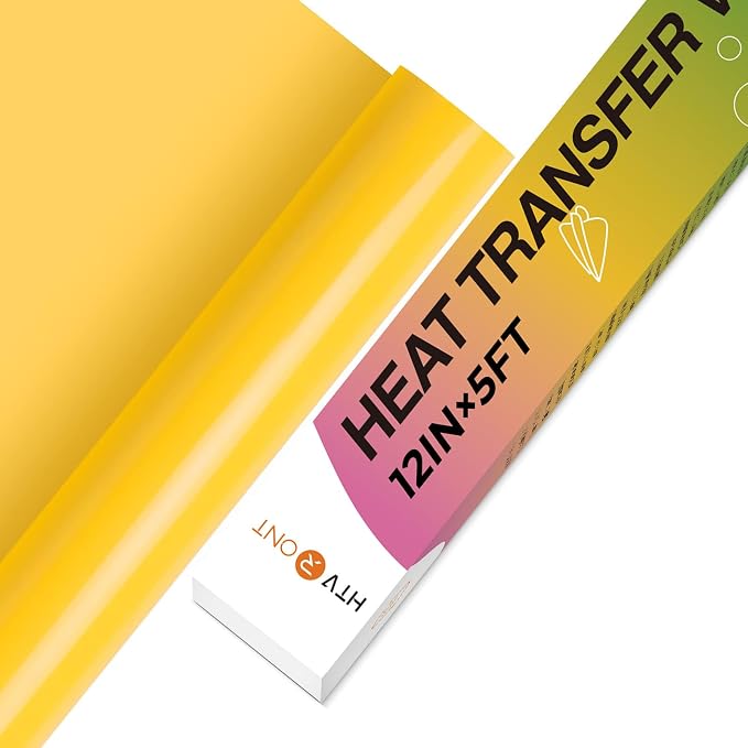 HTVRONT Yellow 12" x 5ft HTV Vinyl Rolls | Easy Cut & Weed Heat Transfer Vinyl