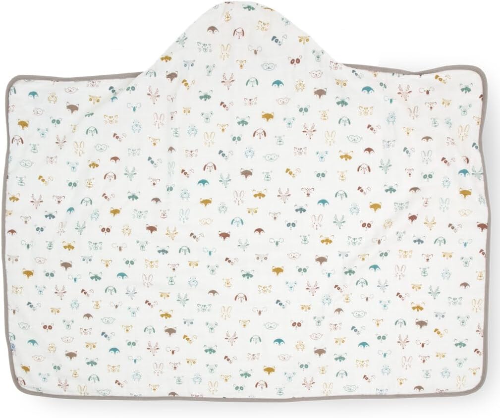 Little Unicorn Premium Hooded Bath Towel| Absorbent Cotton & Terry Blend | Larger Size, 1-6 Years (Animal Crowd)