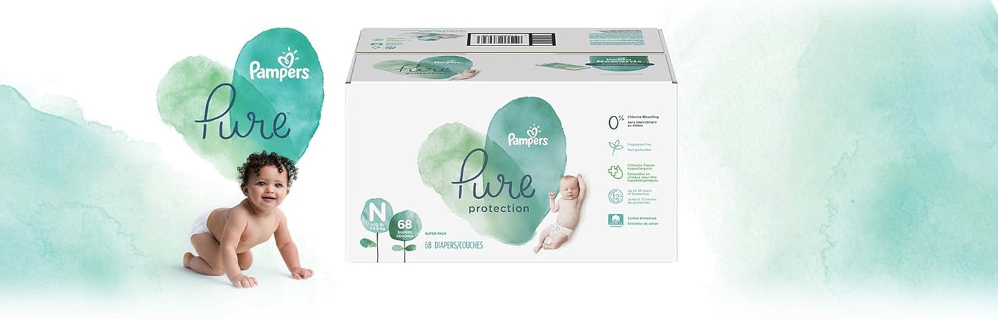 Pampers Pure Protection Disposable Baby Diapers, Hypoallergenic and Unscented, 68 Count, For Newborns up to 10 Pounds