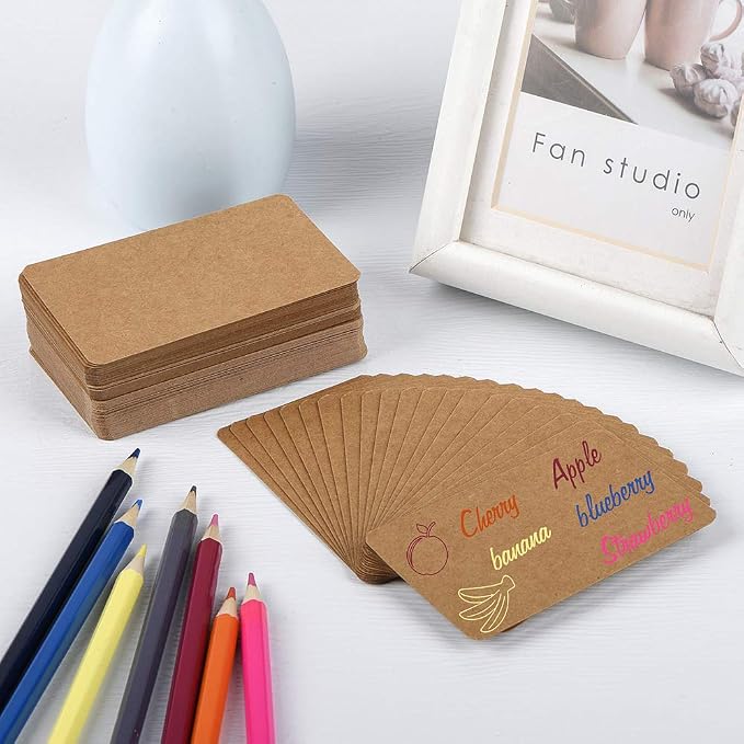Nettbe 100pcs 3.54"x2" Blank Kraft Paper Business Card, Words Message Notes