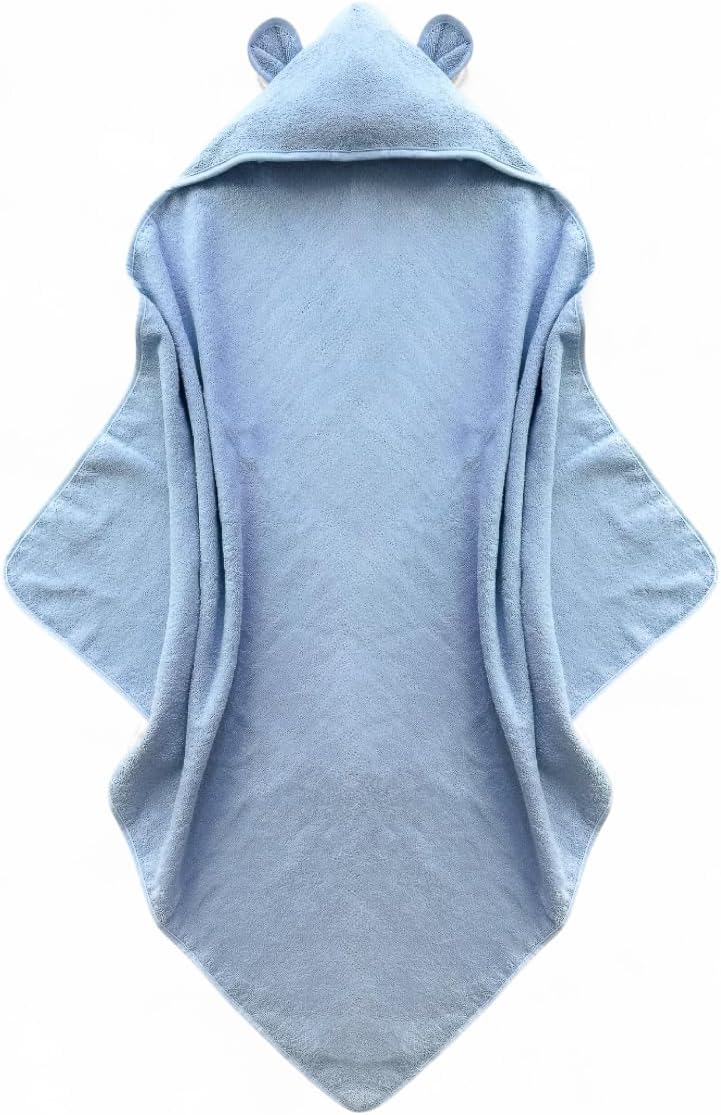 Organic Cotton Toddler Poncho Towel 33"x33" – Ultra-Soft Hooded Bath & Beach Towel with Bear Ears – Absorbent Kids Towel for Boys & Girls 0-5T, Premium for Pool, Bath & Travel (Blue)