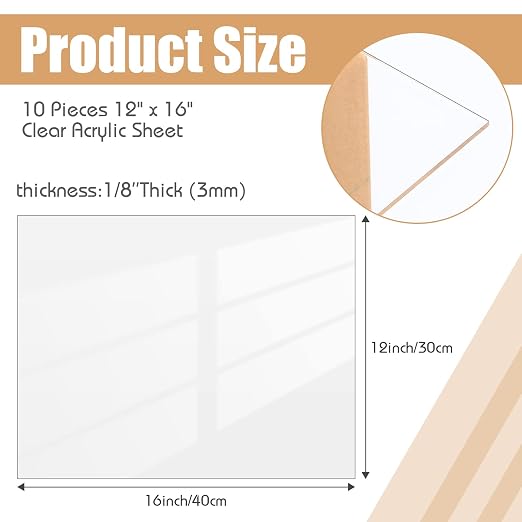 Wesiti 10 Pieces Clear Acrylic Sheet Cast 1/8"