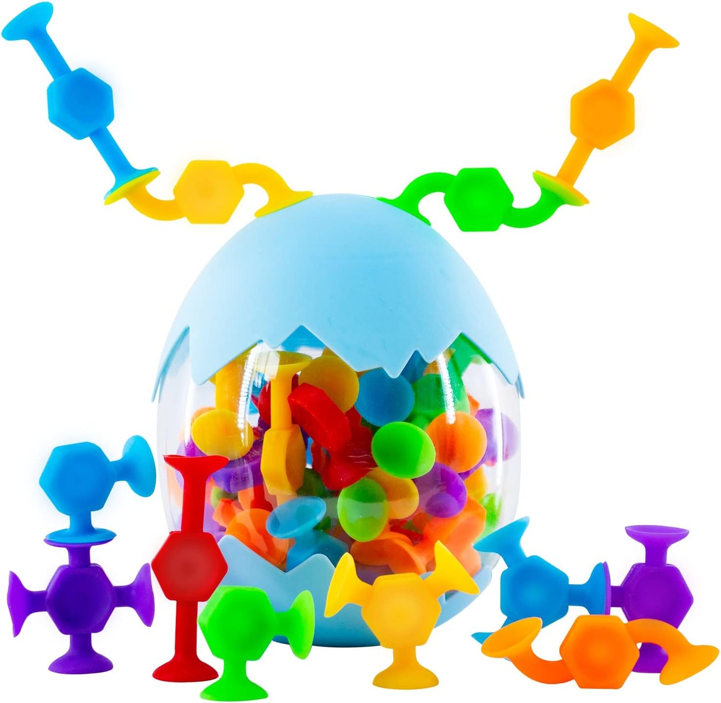 48 Pcs Bath Toys for Kids Ages 3+, Sensory Toys for Autistic Children, Travel Window Stem Learning Toys, Bathtub Toys with Dinosaur Eggshell Storage Christmas gifi for Kids