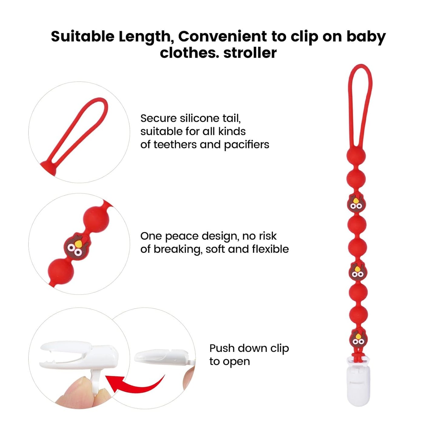 Cute Animal Baby Food Grade Silicone Teether Toy with One Piece Design Pacifier Clip Holder,Teething Toys Gift Set for 3 Months+ Boys and Girls,Freezer Safe,BPA Free (Red Turkey)