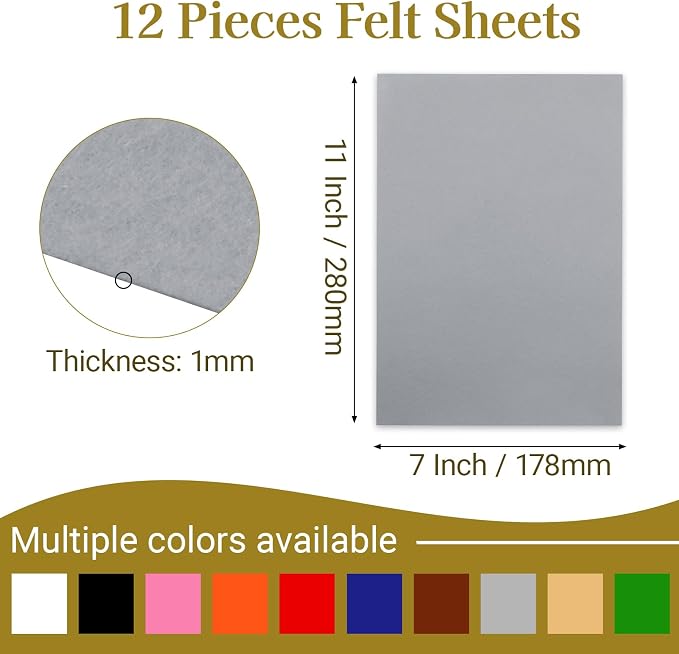 12 Pcs Felt Sheets, 7x11 Inch Stiff Felt