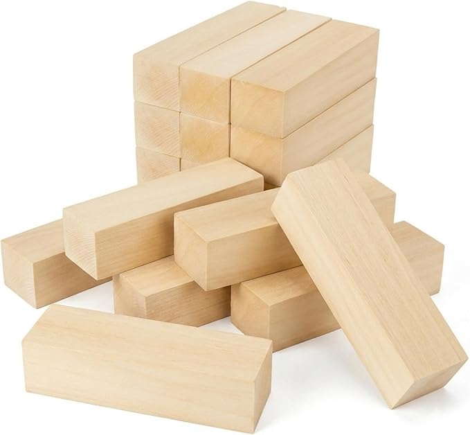 12 Pack Basswood Carving Blocks Set, 5 x 1.5 x 1.5 Inch Unfinished Wood Blocks
