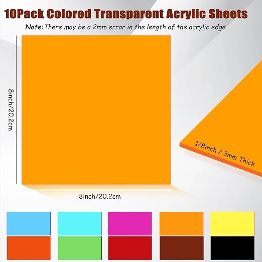 Adrattnay Transparent Colored Acrylic Sheets 1/8" Thick, Sign Making, DIY