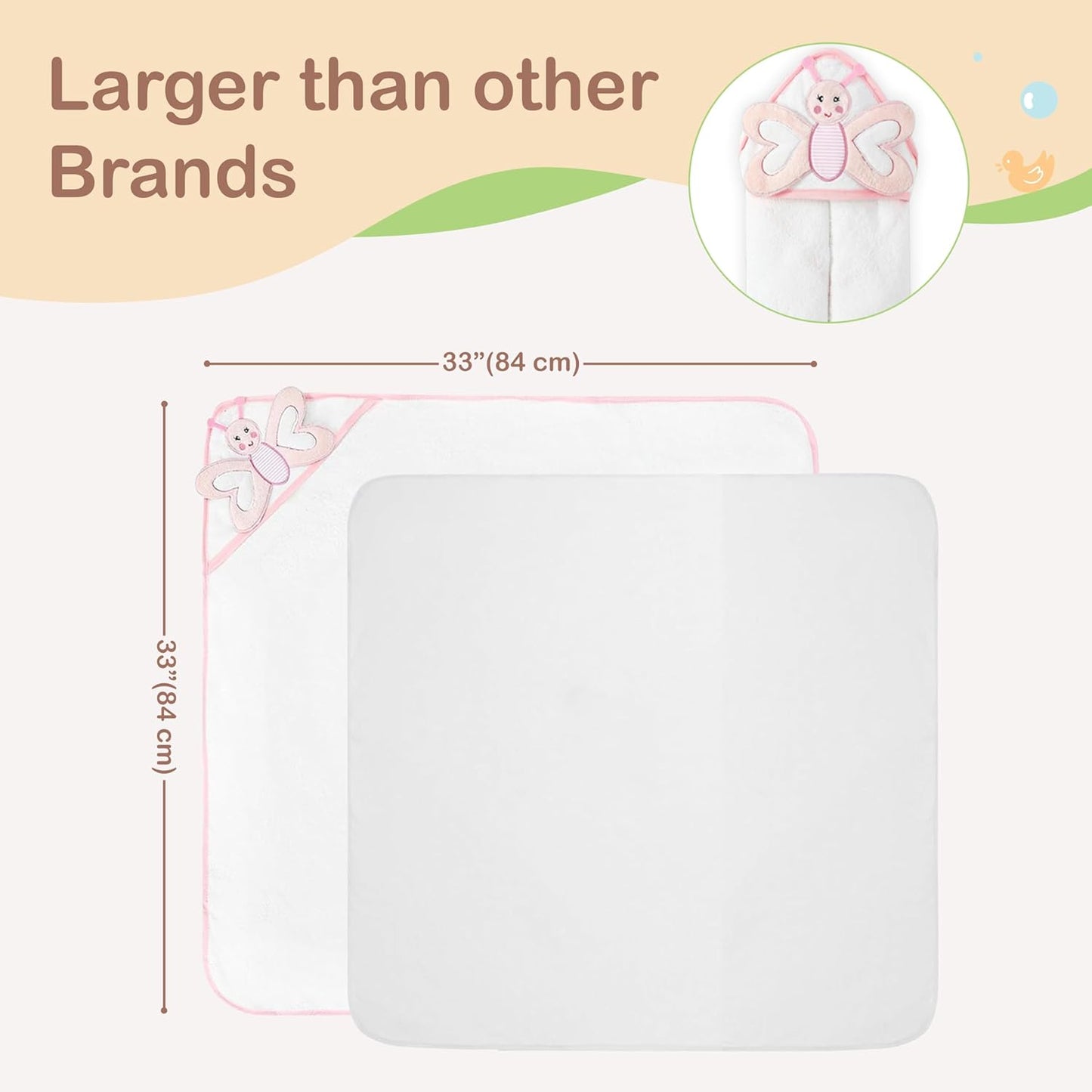 Mother's Choice Baby Hooded Towel - Large Size Cotton, Ultra-Soft & Absorbent Bath Towel for Newborns, Infants, Toddlers, Boys & Girls with Animal Hood (Butterfly)
