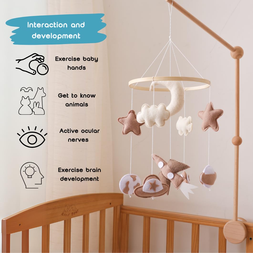 GOODMOM Adventure Sky Wooden Crib Mobile – Handcrafted Baby Mobile with Airplane, Earth & Spaceship Elements, Beige & Brown Nursery Décor, Perfect Gift for Newborns & Baby Showers (Airplane)