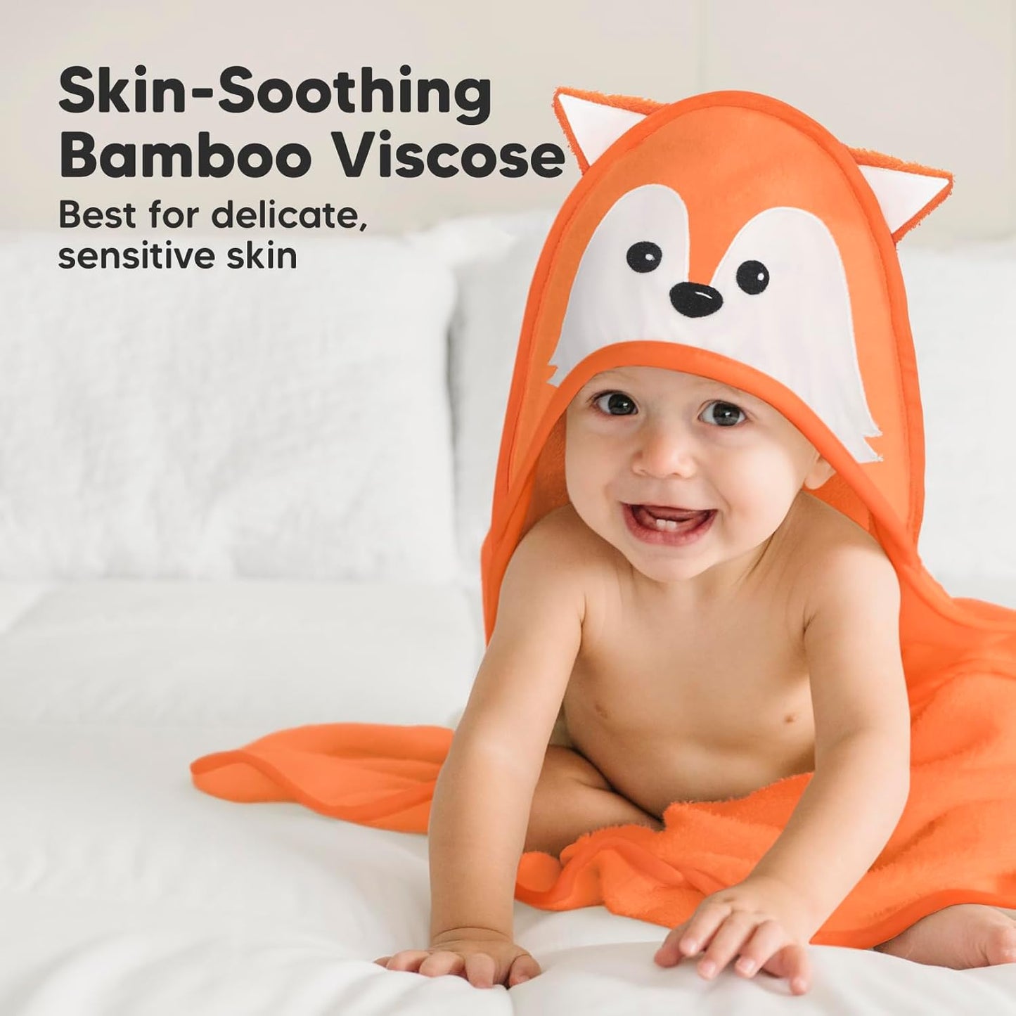KeaBabies Hooded Baby Towel for Newborn - Viscose Derived from Bamboo Large Baby Bath Towels with Hood for Boys, Girls, Toddler, Extra Absorbent & Soft Newborn Bath Essentials (Fox, Regular)