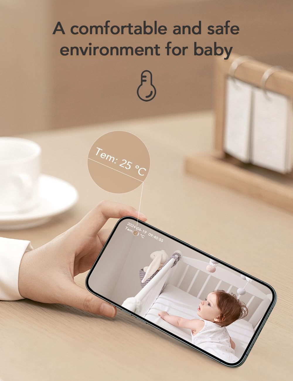 nooie 2K Smart WiFi Baby Monitor with Camera and Audio, Smartphone App Control, Temperature Sensor, Motion & Cry Detection, IR Night Vision, 2-Way Talk, Cloud & SD Card Storage, Ideal for New Moms