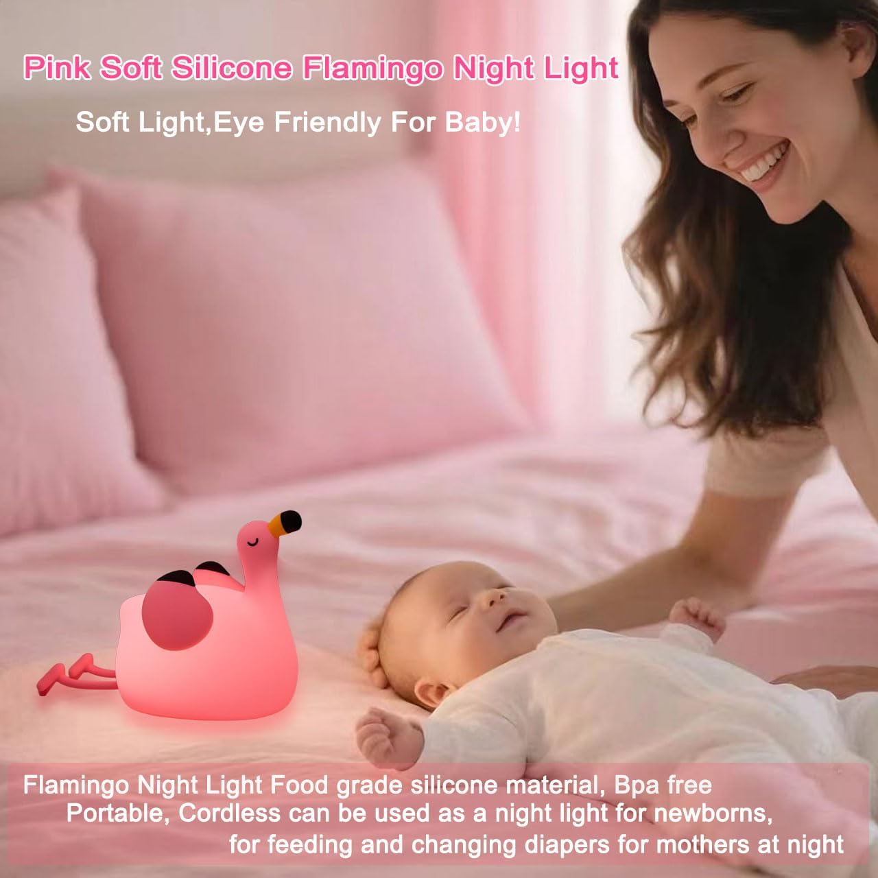 Flamingo Night Light,Dimmable Silicone Animal Nursery Night Light,Pink Flamingo Lamp Decor for Kids Room Bedroom,Birthday Christmas Unique Gift for Kids boy Girls