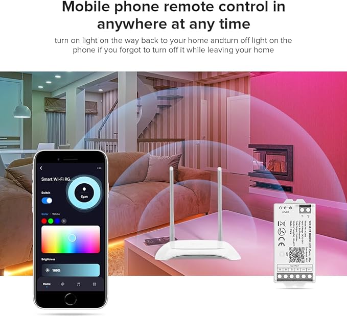 BTF-LIGHTING C04W RGBW PWM SMD FCOB (+ R G B W) 5PIN LED Strip 2.4GHz Tuya WiFi Group Controller Alexa Google Home Smartphone APP Control Compatible with WR01RF RC03RFB RC04RFB RC05RFB Remote