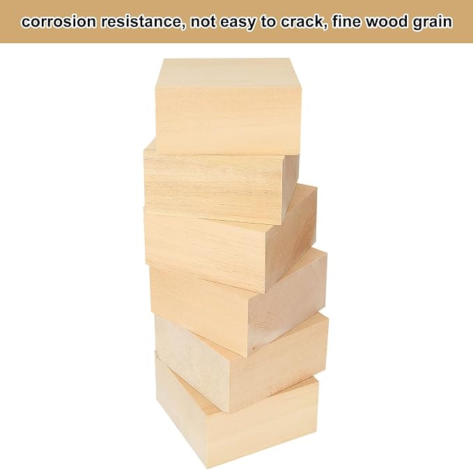 6PCS 4x4x2 inch Basswood Carving Blocks, Unfinished Wood Blocks