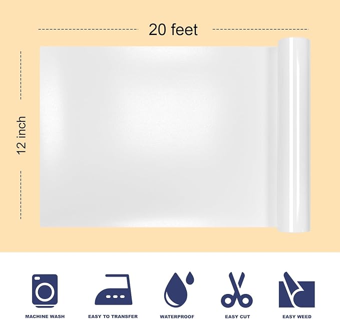 Iron On 12in X 20ft, HTV Heat Transfer Vinyl | HTV Easy to Cut & Weed, Glitter