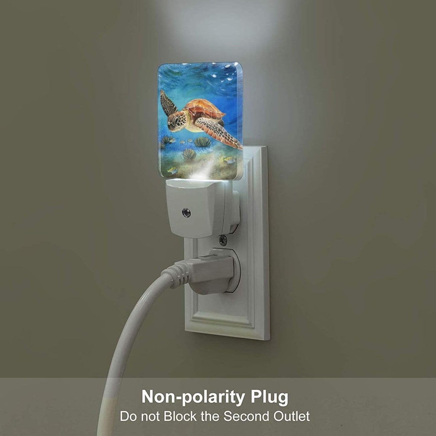 Sea Turtle Corals Fish Night Light,Plug Into Wall for Boys Girls Bedroom Decorative Square Night Light Lamp 0.5w Sleep Friendly