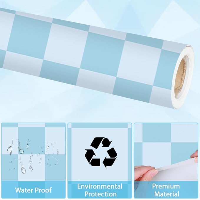 Blue Checkered Bulletin Board Paper Roll Retro Pastel Blue Bulletin Board