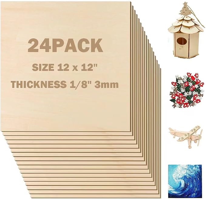 Basswood Sheets 1/8 X 12 X 12 Inch, 3 mm Plywood Sheets Balsa Wood Sheet Craft