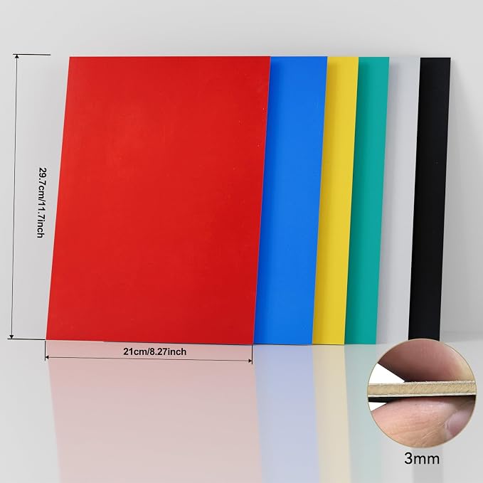 6 Pack Pre-Painted Colored Plywood Sheets, 11.7" x 8.27" x 1/8 Thin Basswood