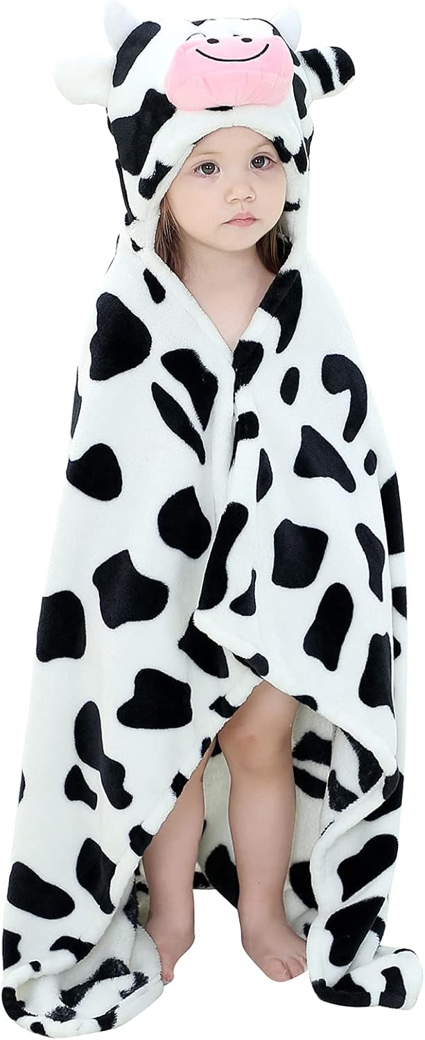 Wearable Blanket Hoodie for Kids Toddlers Hooded Towels Soft Cozy Flannel Wearable Throw Blanket Hoodie for Boys Girls Birthday Gifts (Dairy Cow 50 * 40)