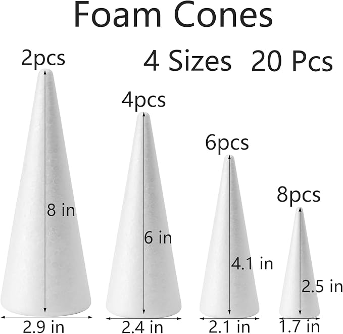 FFchuanhe 20-Pack Craft Foam Cones, Foam Tree Cones,