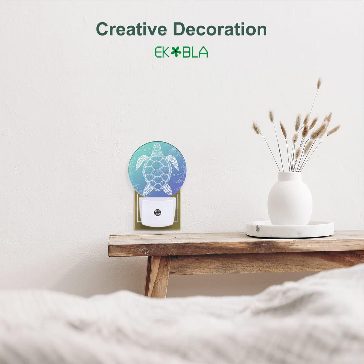 EKOBLA Blue Sea Turtle Night Light Summer Turtle Underwater Vintage Night Lights Plug into Wall Ocean Themed Led Lamp Home Decor for Living Room Bedroom, 0.5W Nightlight