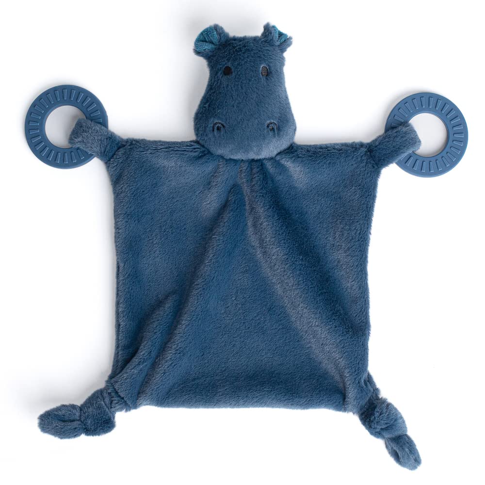Baby Teether & Plush Lovey by Bella Tunno, Silicone Teether with Animal Snuggle Toy & Sensory Rattle, Teething Relief for Babies 0-6 Months, 6-12 Months, Hippo
