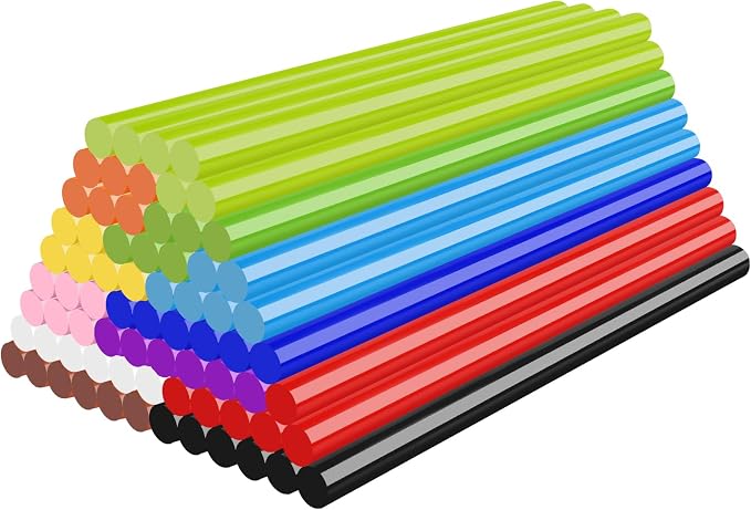 72pcs Colored Hot Glue Sticks, 0.43x8in 12 Colors Hot Melt Glue Sticks Standard