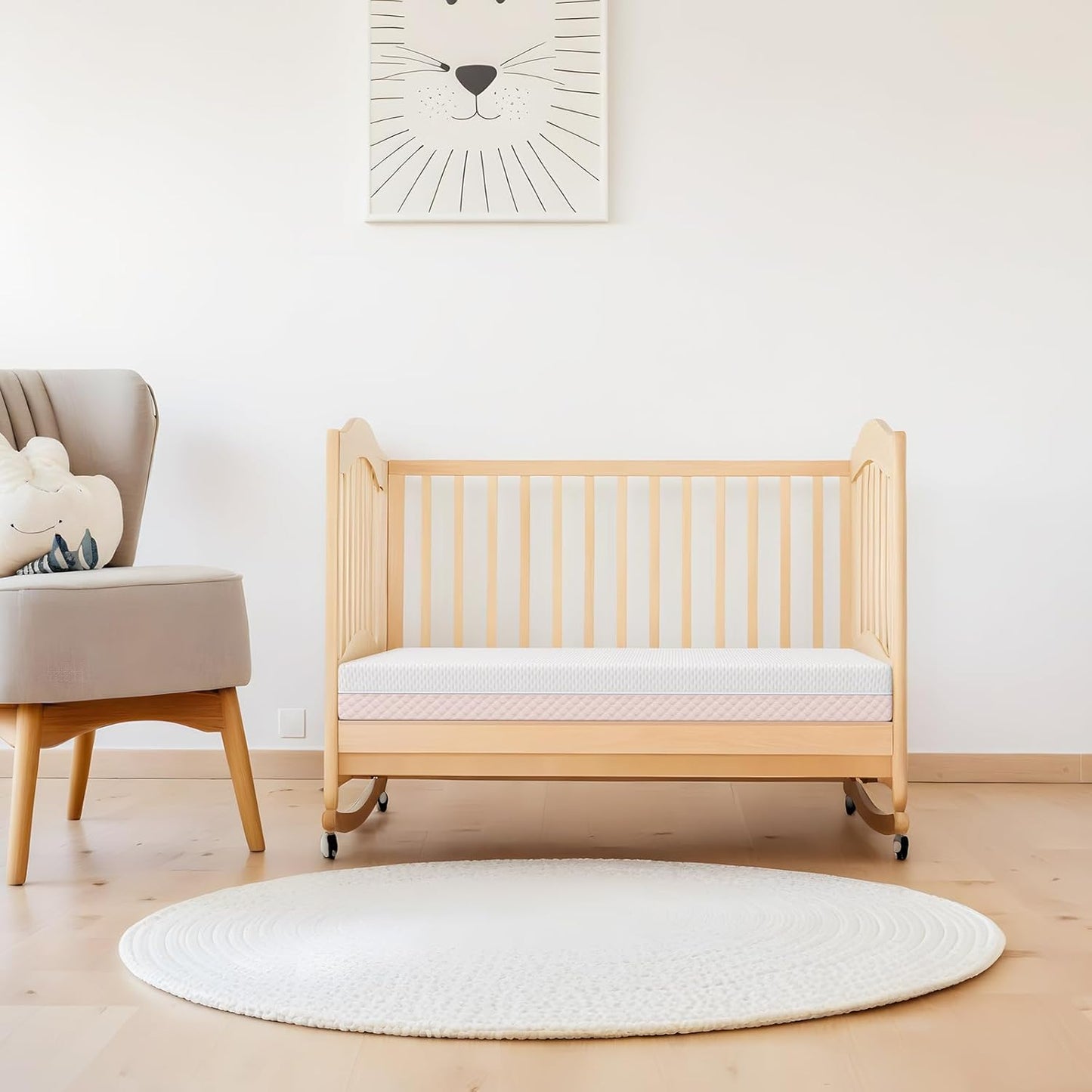 Mini Crib Mattress, 38x24X4 Inch Dual Sided Comfort Gel Memory Foam, Breathable Premium Baby Mattress for Mini and Portable Cribs w/Removable Outer Cover - White&Pink