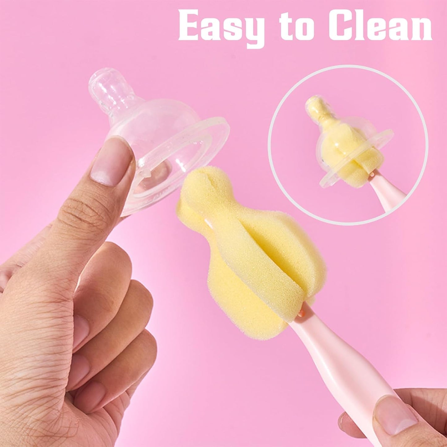 8PCS Bottle Brush Sponge Nipple Brushes Long Handle Cup Cleaner Brush for Baby Bottle Glasswares Mugs Cups Kitchen Clean (4 Bottle Brushes + 4 Nipple Brushes)
