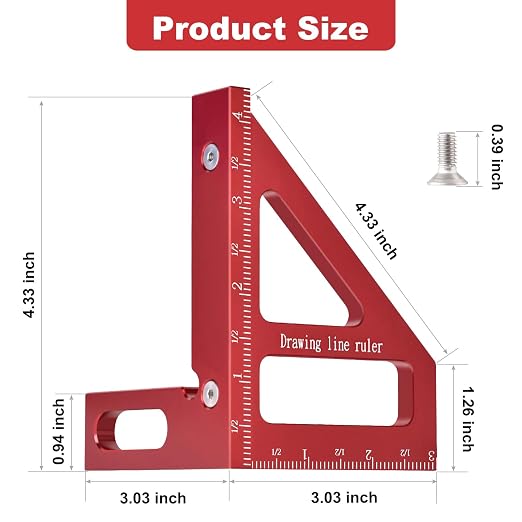 Aleric Imperial 3D Multi Angle Measuring Ruler, High Precision 45/90 Degree