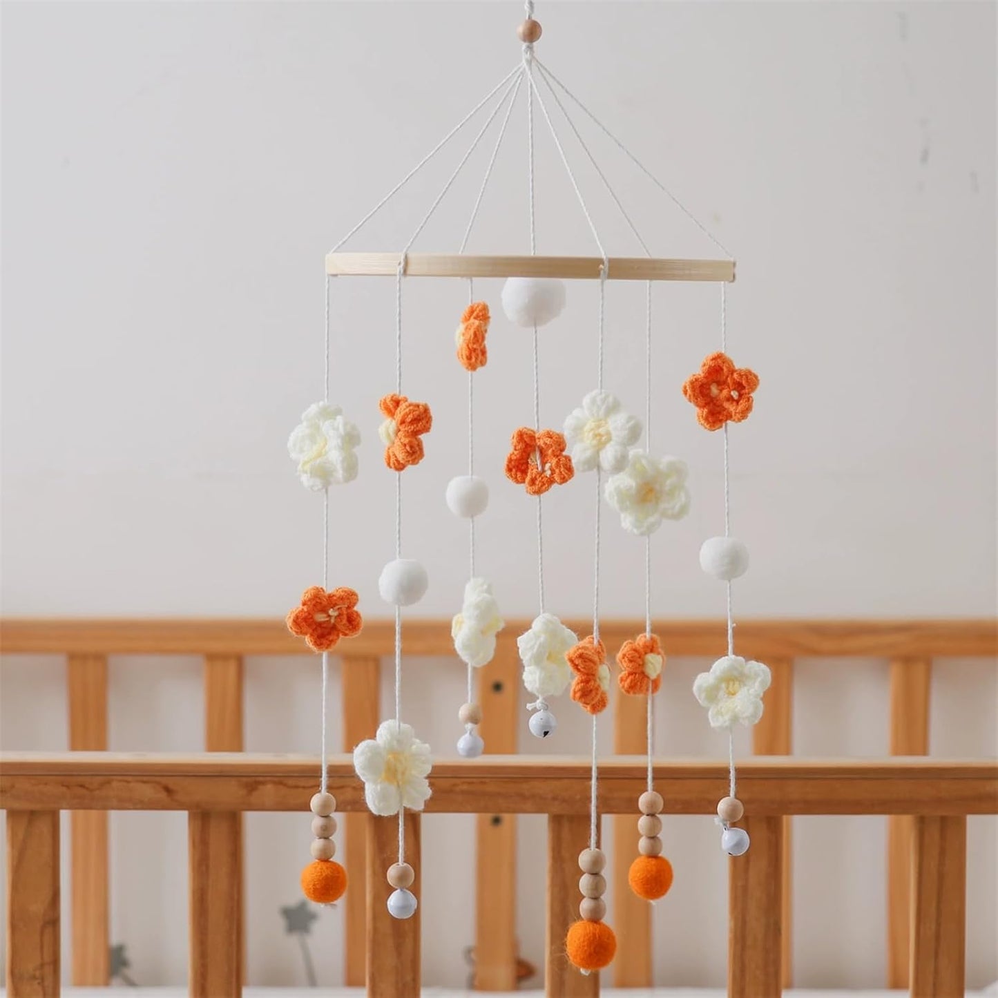 Baby Mobile for Crib - Modern Baby Mobile - Nursery Mobile for Girl or Boy - Hand-Crocheted Colourful Little Flower - Baby Crib Mobile for Boys Girls (C)