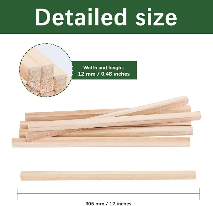 24 Pcs Balsa Wood Sticks 1/2 x 1/2 x 12 Inch balsa Wood Strips Hardwood Square