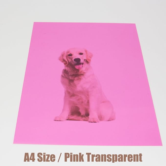 10-Pack A4 Colored PVC Flexible Plastic Sheets, 0.3mm Pink Transparent Film