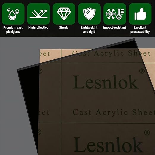 Lesnlok Black Transparent Acrylic Sheet 1/8 inch Thick 3mm 2 Pack 24 x 36 Cast