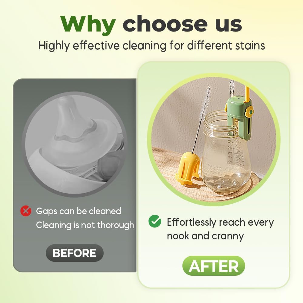 5 in 1 Bottle Cleaning Brush Set, 2025 Multifunctional Lid Brush Cleaning Tool Kitchen, Portable Long Handle Bottles Scrubber for Cup Lids, Hard Bristle Sponge Head Bottle Brushes (White)