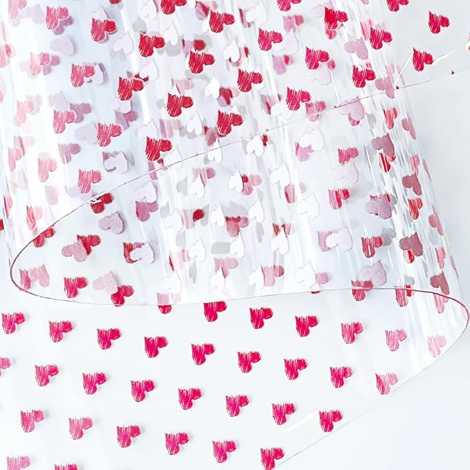 ONEART | Red Heart Printed TPU Jelly Faux Leather 12 x 53 inches Transparent