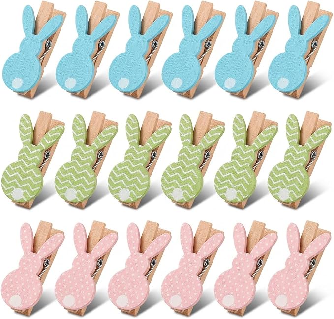 18 Pack Bunny Wooden Clothespins, Mini Clips Photo Clips