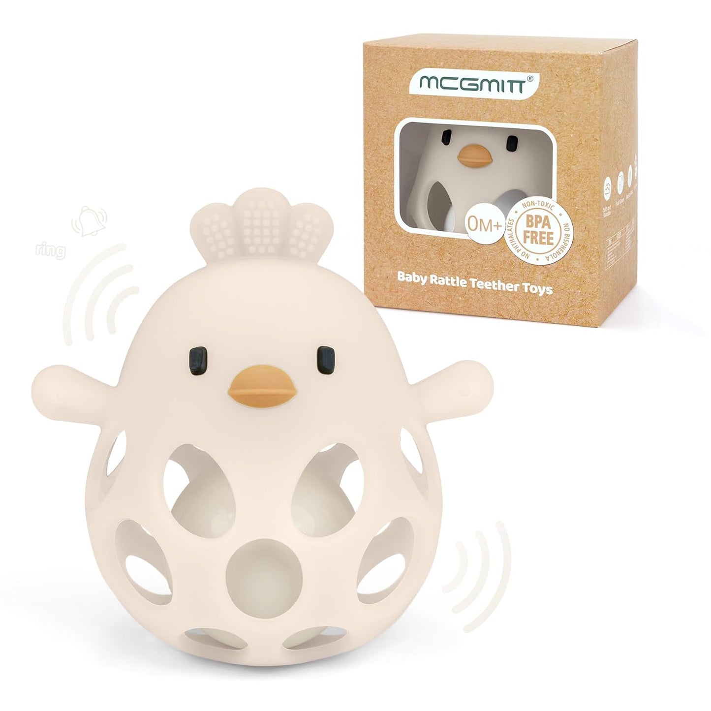 MCGMITT Teethers for Babies 3-6 Months, Easy Grasp Silicone Baby Rattles 0-6 Months, BPA-Free Non Toxic Montessori Infant Toys for Teething Relief, Soft Interactive Infant Car Seat Toys Bath Toys