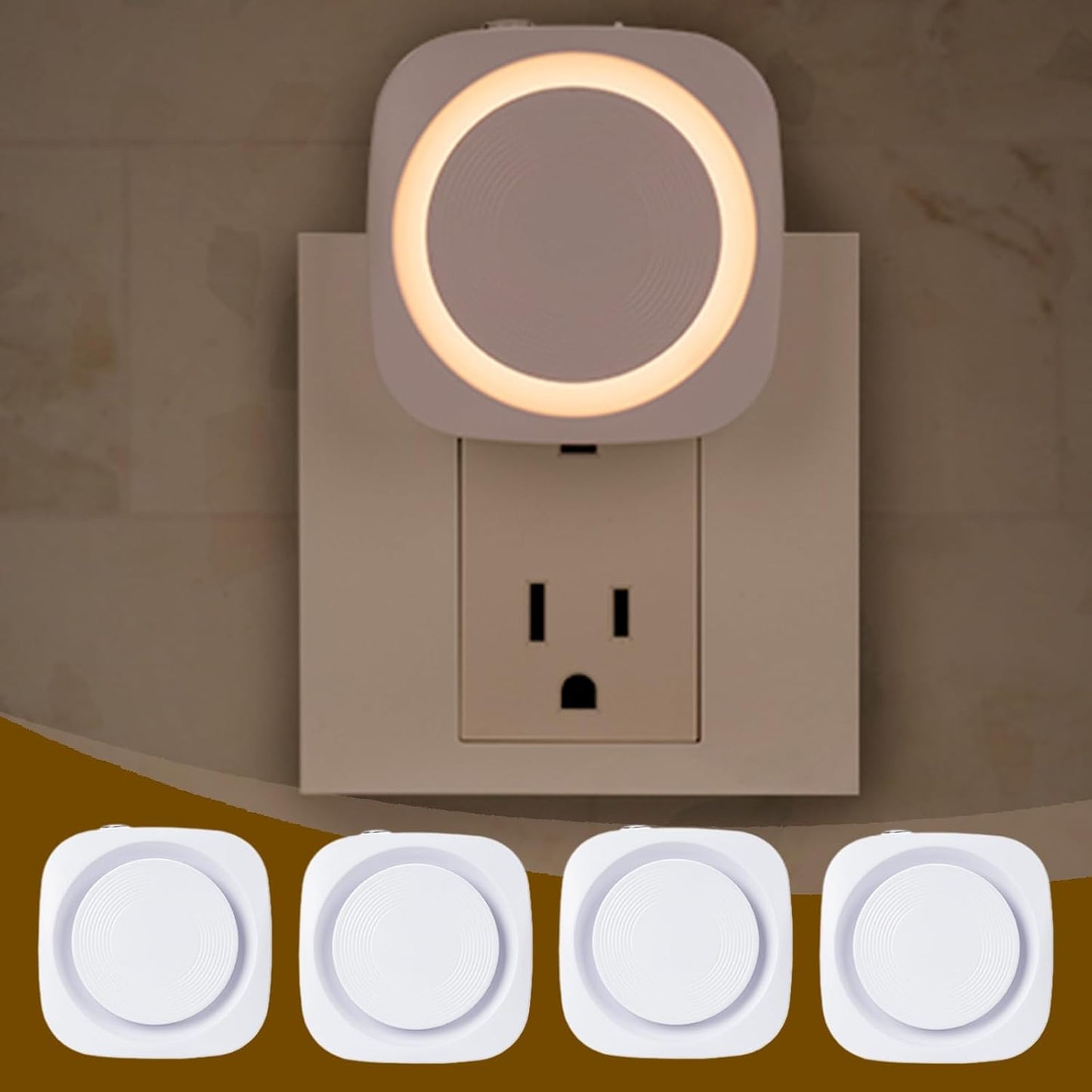 Warm White Night Lights Plug in to Wall,4 Packs Dimmable Night Light with Auto Dusk to Dawn Sensor,Soft Glow Night Light for Bathroom, Bedroom,Hallway, Stairs, Kitchen,Warm White