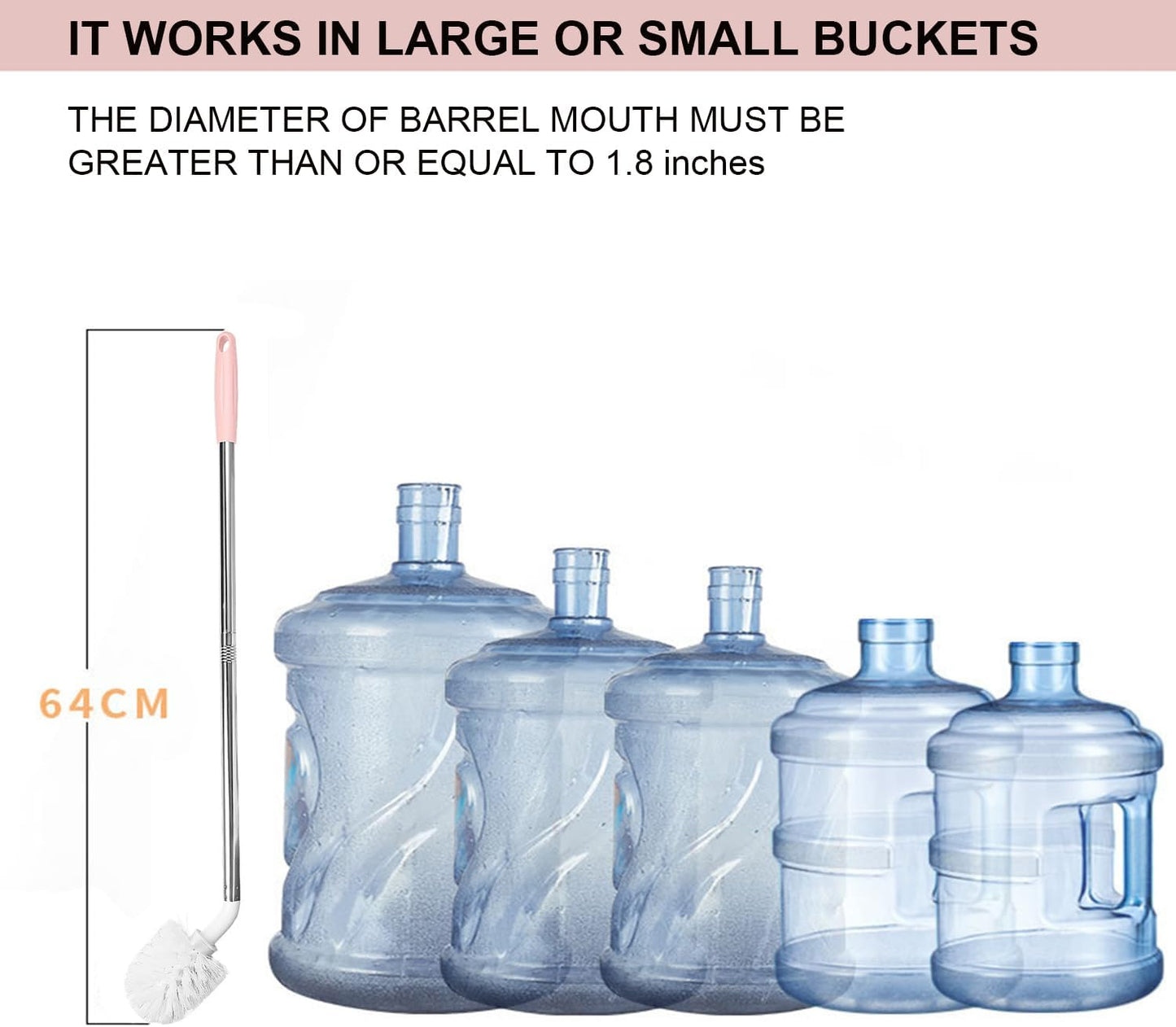 Stainless Steel Water Bucket Bottle Brush, Long Handle Scrubbing Brush, Suitable for Cleaning 1 to 5 Gallon Buckets, 25 in