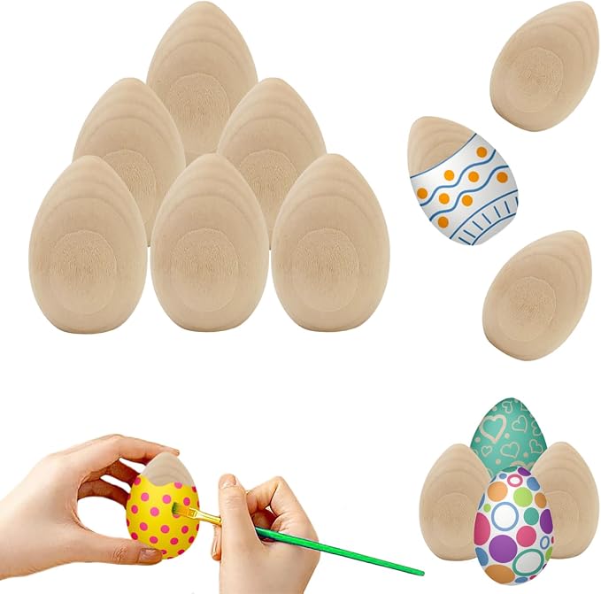 Chochkees Small Smooth Unpainted Natural Stand-Up Wooden Easter Eggs, Décor and