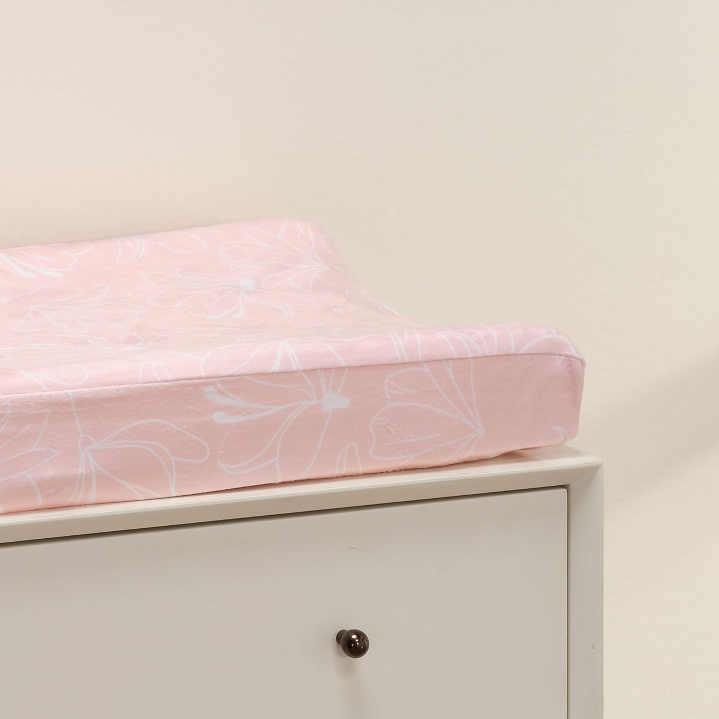 Lambs & Ivy Petals Soft Pink/White Floral Outline Baby Changing Pad Cover